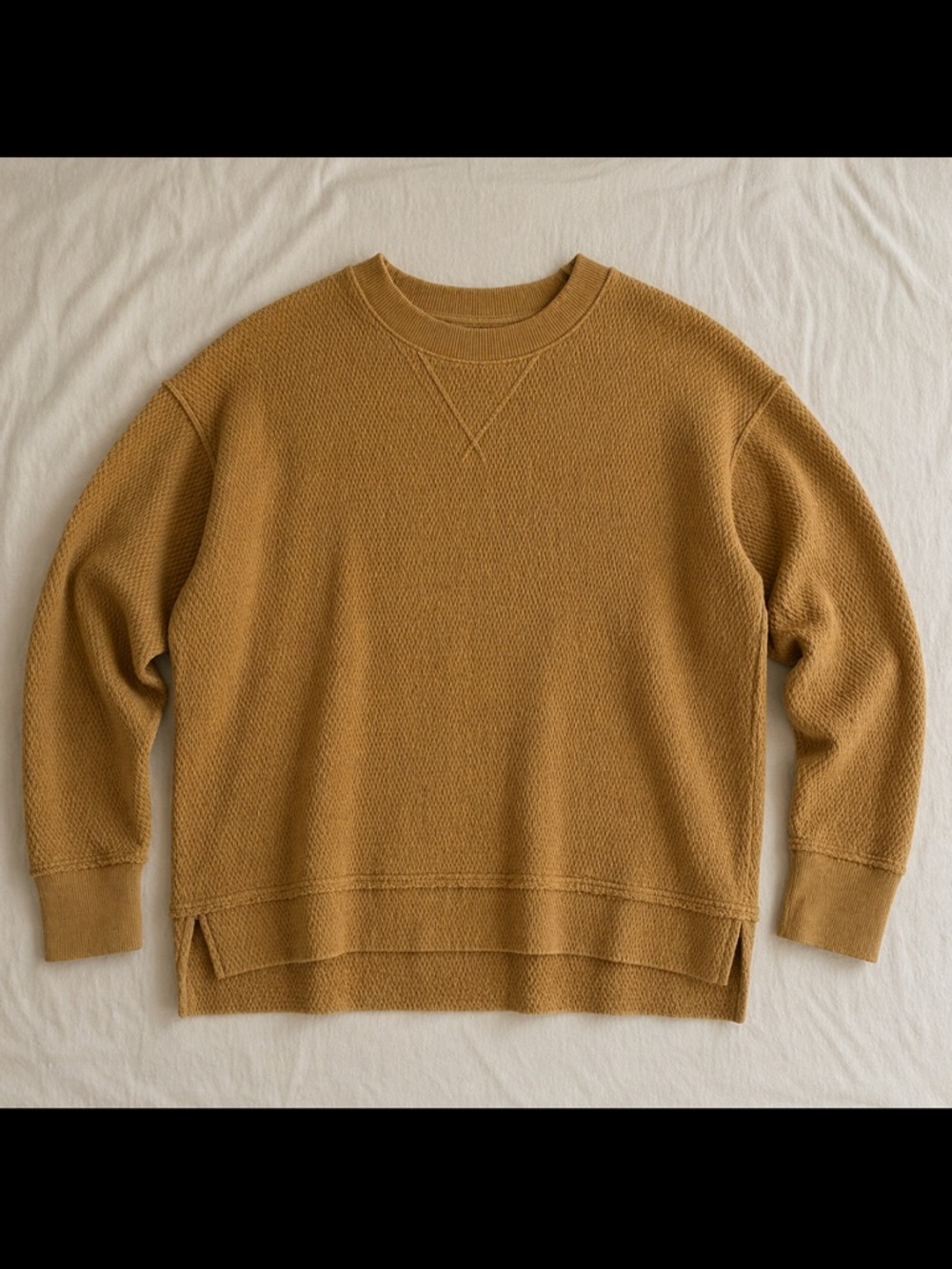 Aerie Oversized Waffle Knit Pullover Small Mustard Crewneck Cozy Textured Boxy